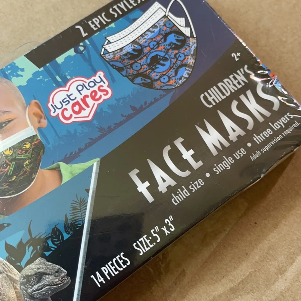 💜Just Play kids Disposable Face Mask, Jurassic World, 14 Count, Small, Ages 2+